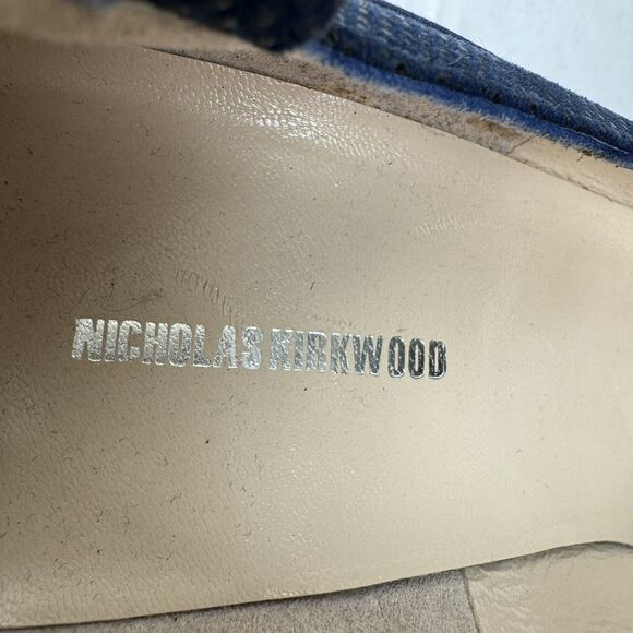 Nicholas Kirkwood Mary Jane High Heels EU 38 US 7.5 Navy Satin Round Toe Italy - Picture 11 of 14